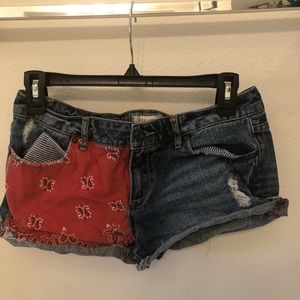 Forever 21 blue jean shorts - ripped & 1/2 bandana